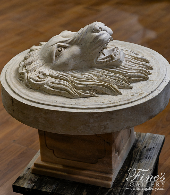 Marble Fountains  - Lion Head Medallion In Classic Light Travertine - MF-1901