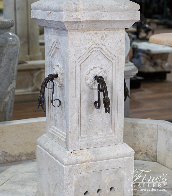 Marble Fountains  - French Country Single Post Fountain In Travertine - MF-2000