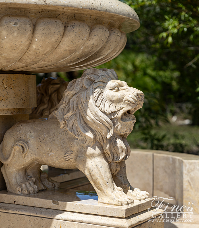 Marble Fountains  - Roman Ladies And Lions Fountain In Classic Light Travertine - MF-2151