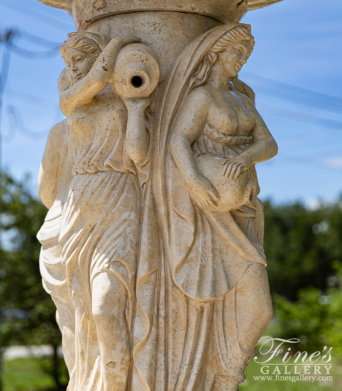 Marble Fountains  - Roman Ladies And Lions Fountain In Classic Light Travertine - MF-2151