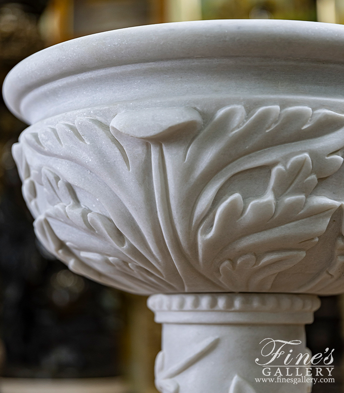 Marble Fountains  - Vine And Leaf Birdbath In Statuary Marble - MF-2175