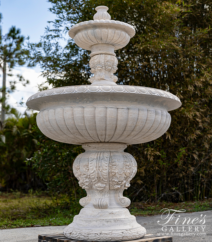 Marble Fountains  - Ornate Floral Garlands Fountain In Italian Roman Travertine  - MF-2230