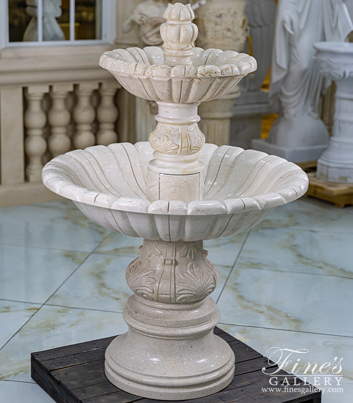 Marble Fountains  - Two Tiered Fountain In Classic Cream Marble - MF-2360