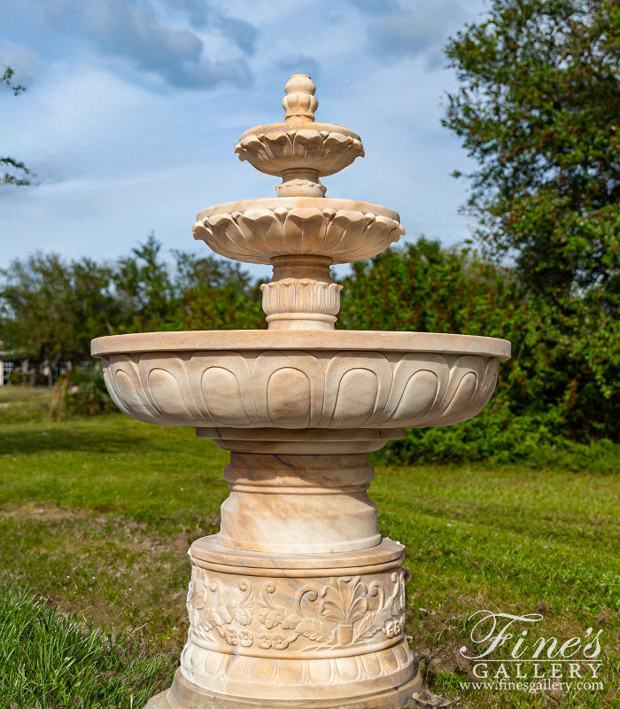 Marble Fountains  - Charming Tiered Fountain With Ornate Scrollwork In Rosetta Marble - MF-2378