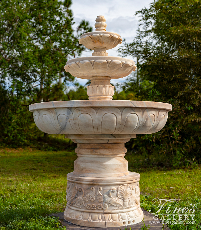 Marble Fountains  - Charming Tiered Fountain With Ornate Scrollwork In Rosetta Marble - MF-2378