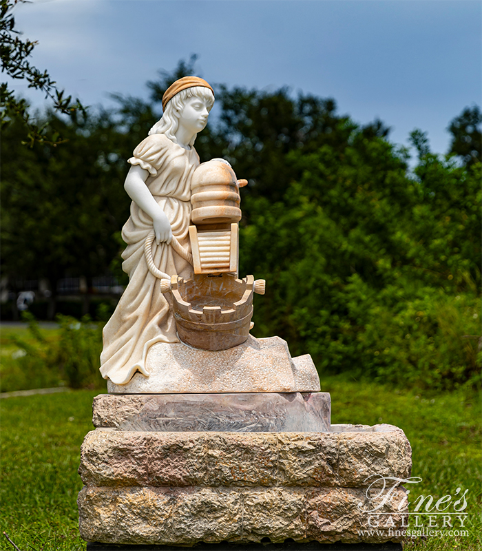 Marble Fountains  - Young Girl At Well In Marble - MF-2382