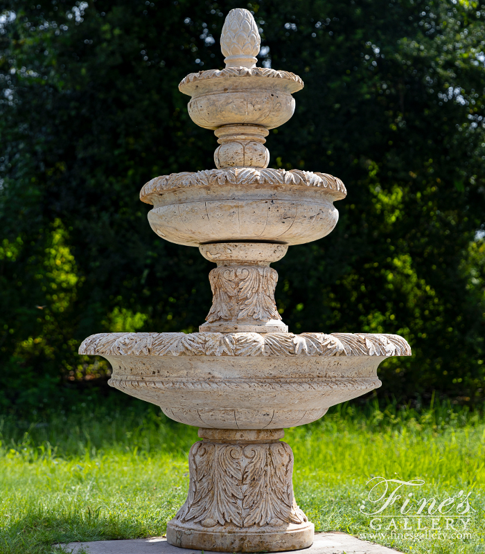 Marble Fountains  - Traditional Three Tiered Fountain In Classic Light Travertine - MF-2383