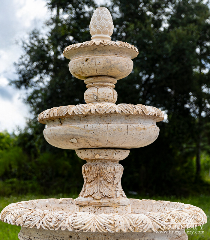 Search Result For Marble Fountains  - Traditional Three Tiered Fountain In Classic Light Travertine - MF-2383