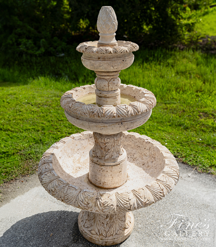 Marble Fountains  - Traditional Three Tiered Fountain In Classic Light Travertine - MF-2383