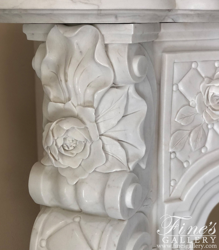 Marble Fireplaces  - Ornate French Marble Fireplace With Rose Garlands In Deep Relief - MFP-2334