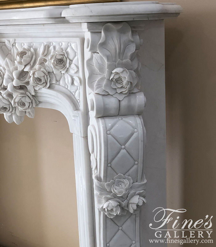 Marble Fireplaces  - Ornate French Marble Fireplace With Rose Garlands In Deep Relief - MFP-2334