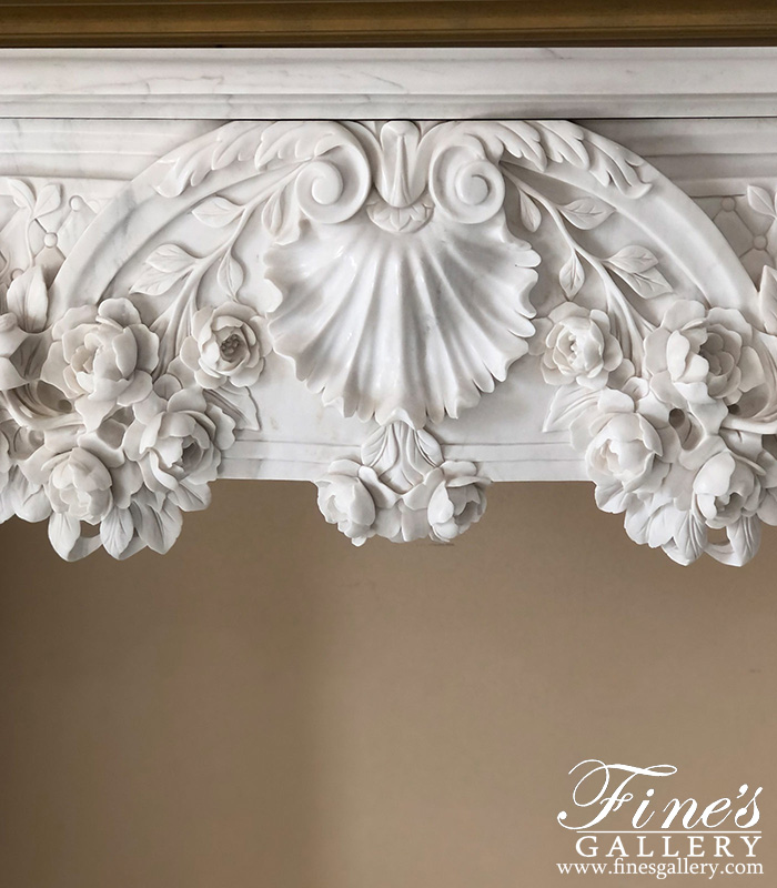 Marble Fireplaces  - Ornate French Marble Fireplace With Rose Garlands In Deep Relief - MFP-2334