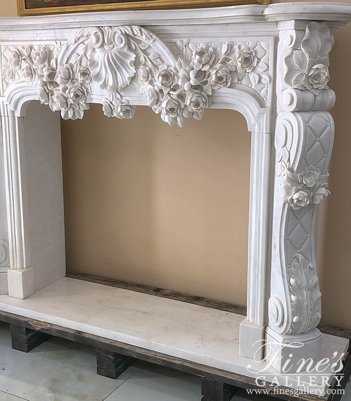 Marble Fireplaces  - Ornate French Marble Fireplace With Rose Garlands In Deep Relief - MFP-2334