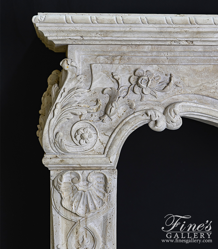 Marble Fireplaces  - Rare Ornately Carved Mantel In Italian Roman Travertine - MFP-2583