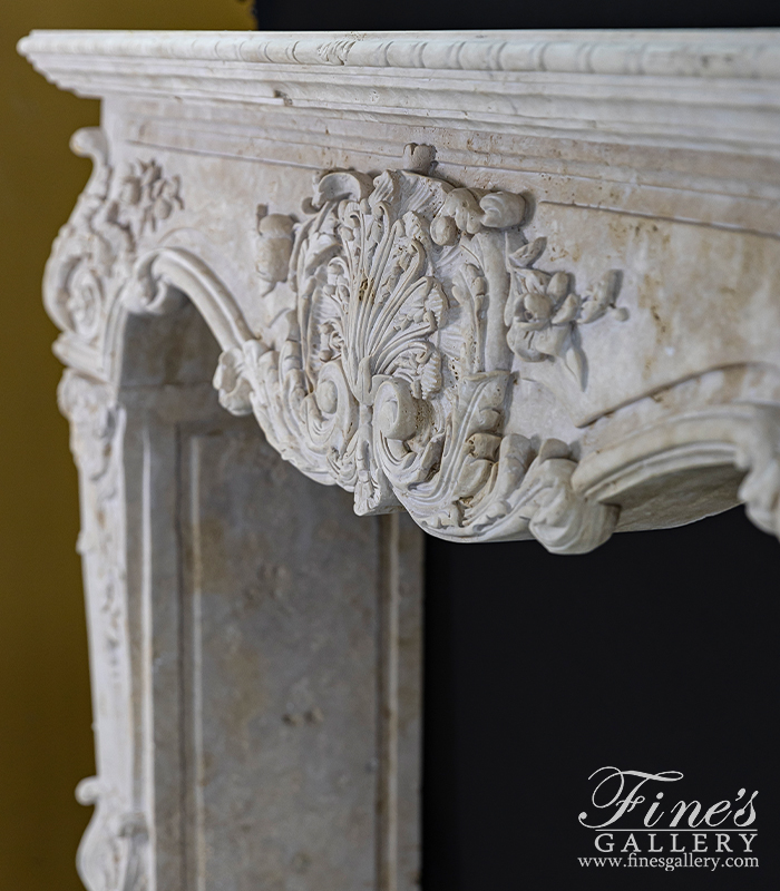 Marble Fireplaces  - Rare Ornately Carved Mantel In Italian Roman Travertine - MFP-2583