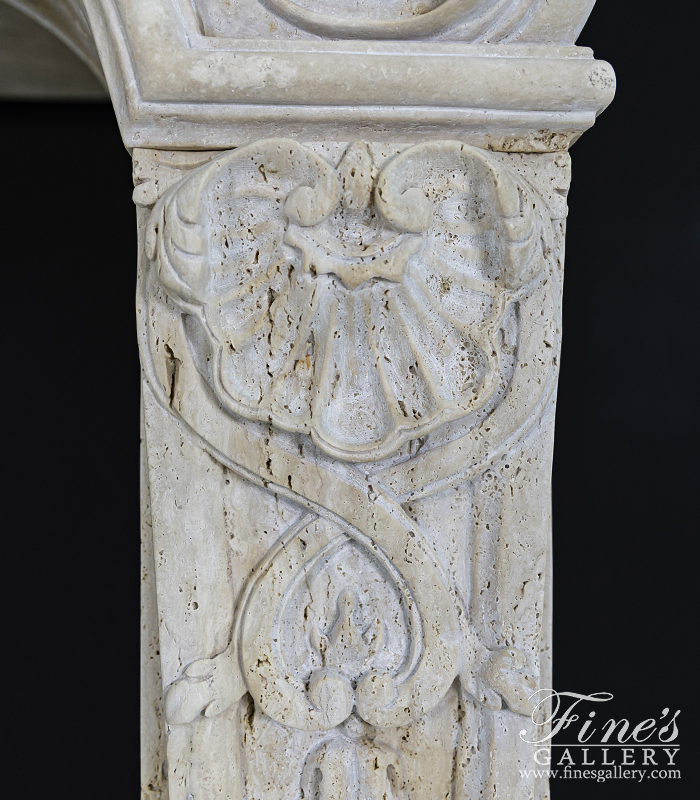 Marble Fireplaces  - Rare Ornately Carved Mantel In Italian Roman Travertine - MFP-2583