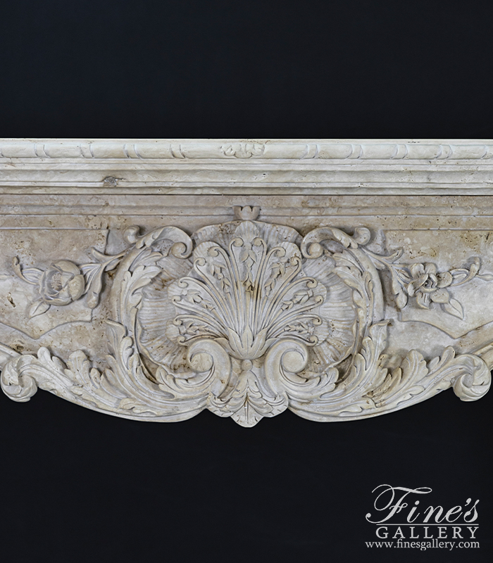 Marble Fireplaces  - Rare Ornately Carved Mantel In Italian Roman Travertine - MFP-2583