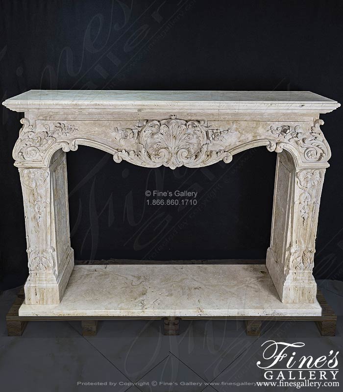 Marble Fireplaces  - Rare Ornately Carved Mantel In Italian Roman Travertine - MFP-2583