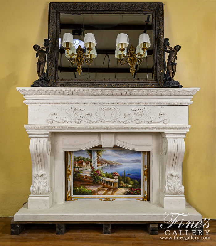Marble Fireplaces  - Oversized Italian Style Mantel In Italian Bianco Perlino Marble - MFP-2616