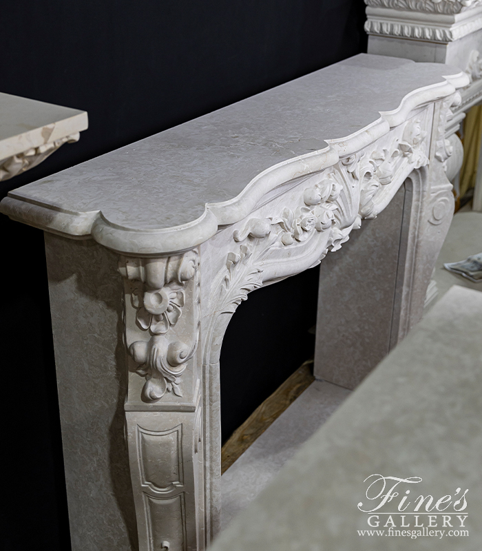 Marble Fireplaces  - Deep Relief French Style Mantel In Italian Botticino Marble - MFP-2634