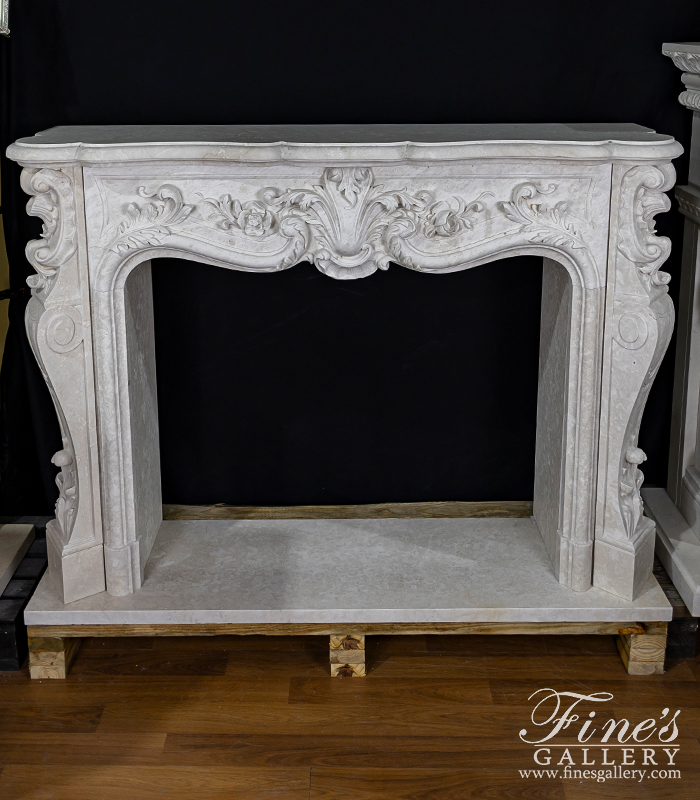 Marble Fireplaces  - Deep Relief French Style Mantel In Italian Botticino Marble - MFP-2634