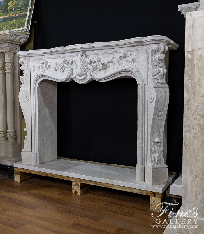 Marble Fireplaces  - Deep Relief French Style Mantel In Italian Botticino Marble - MFP-2634