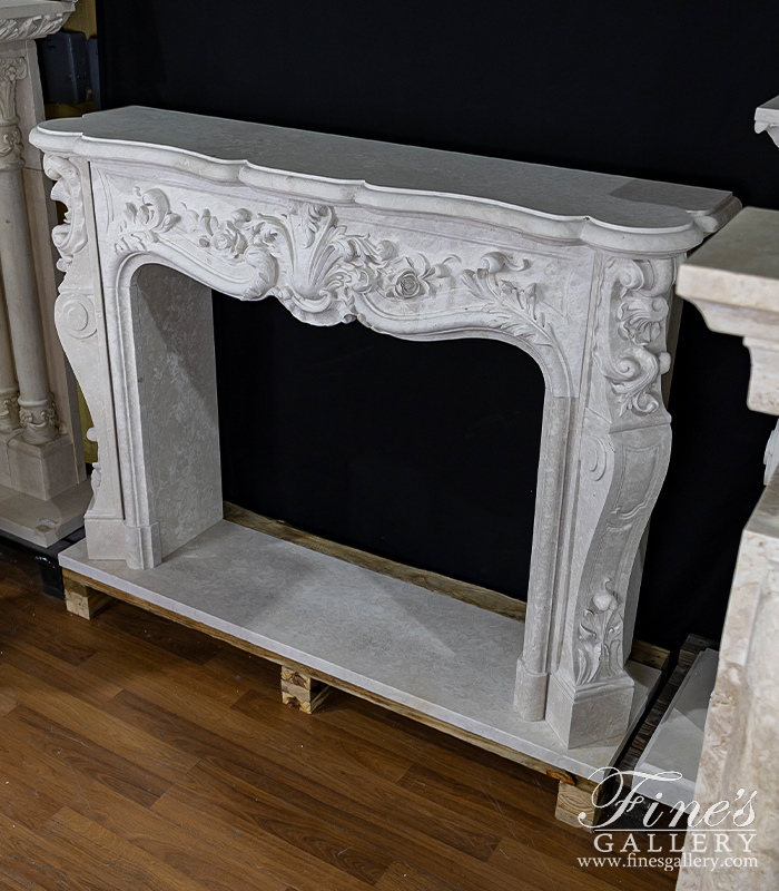 Marble Fireplaces  - Deep Relief French Style Mantel In Italian Botticino Marble - MFP-2634