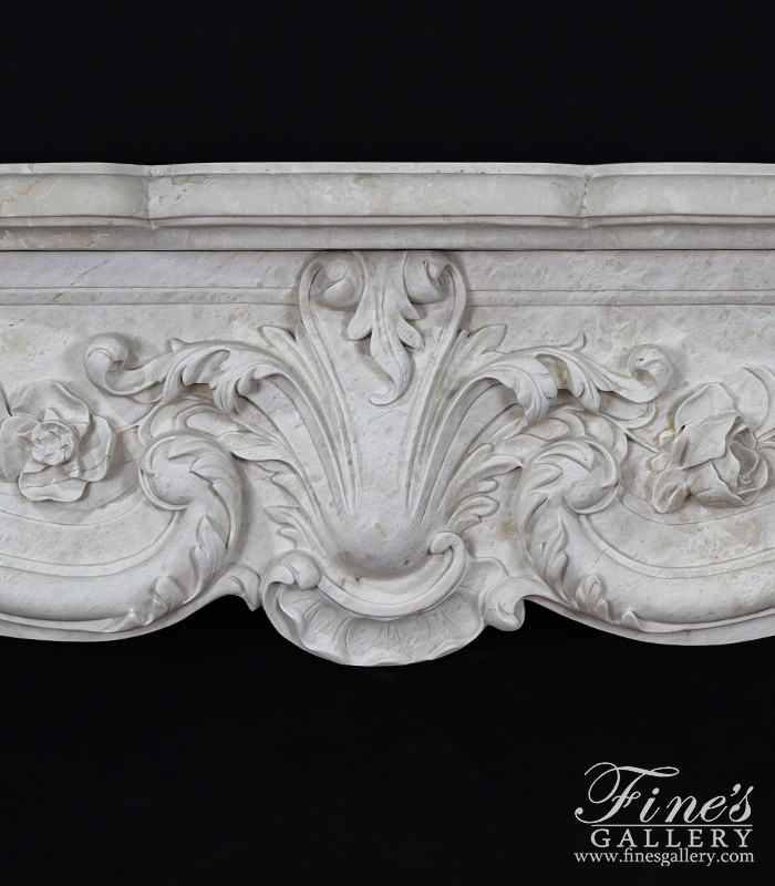 Marble Fireplaces  - Deep Relief French Style Mantel In Italian Botticino Marble - MFP-2634