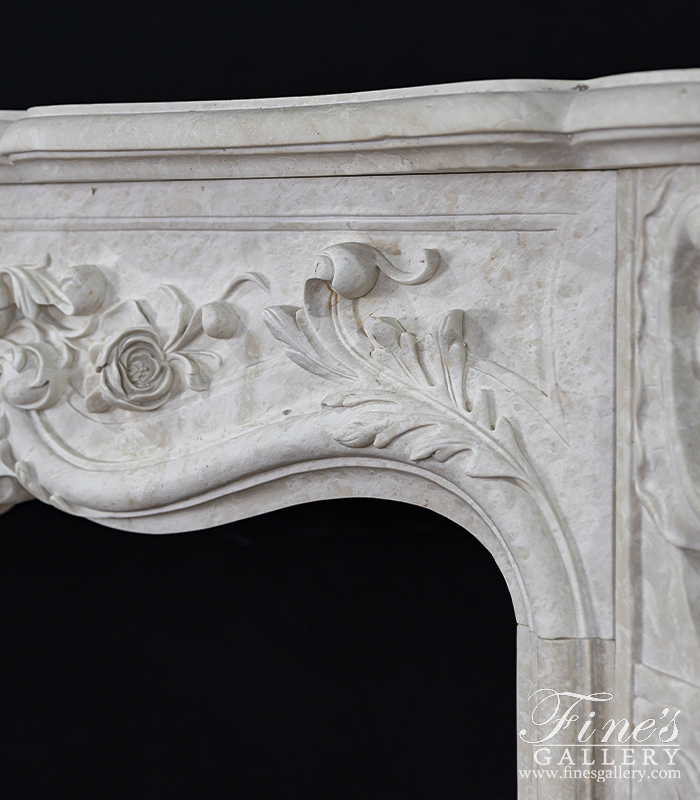 Marble Fireplaces  - Deep Relief French Style Mantel In Italian Botticino Marble - MFP-2634