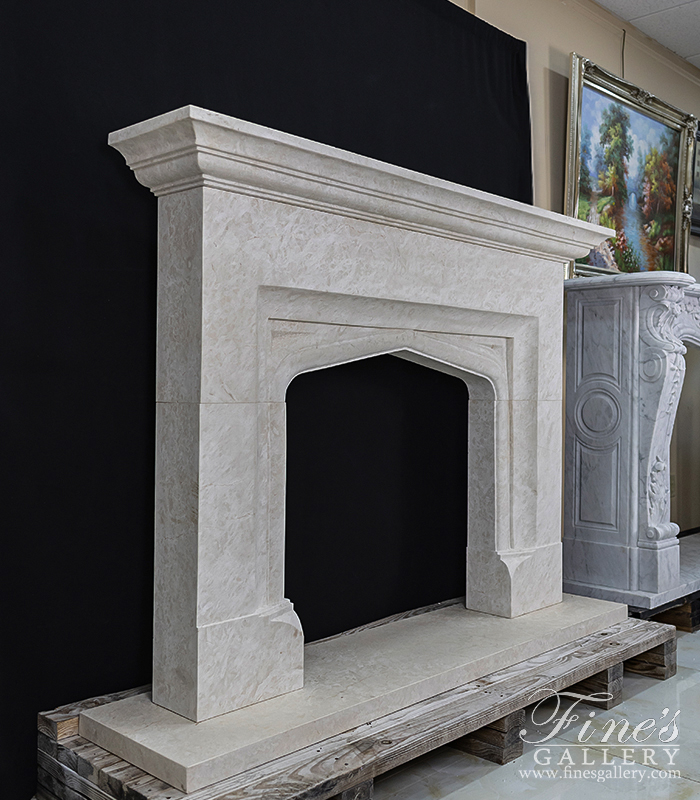 Marble Fireplaces  - A Contemporary Tudor Style Mantel In Italian Botticino Marble - MFP-2666