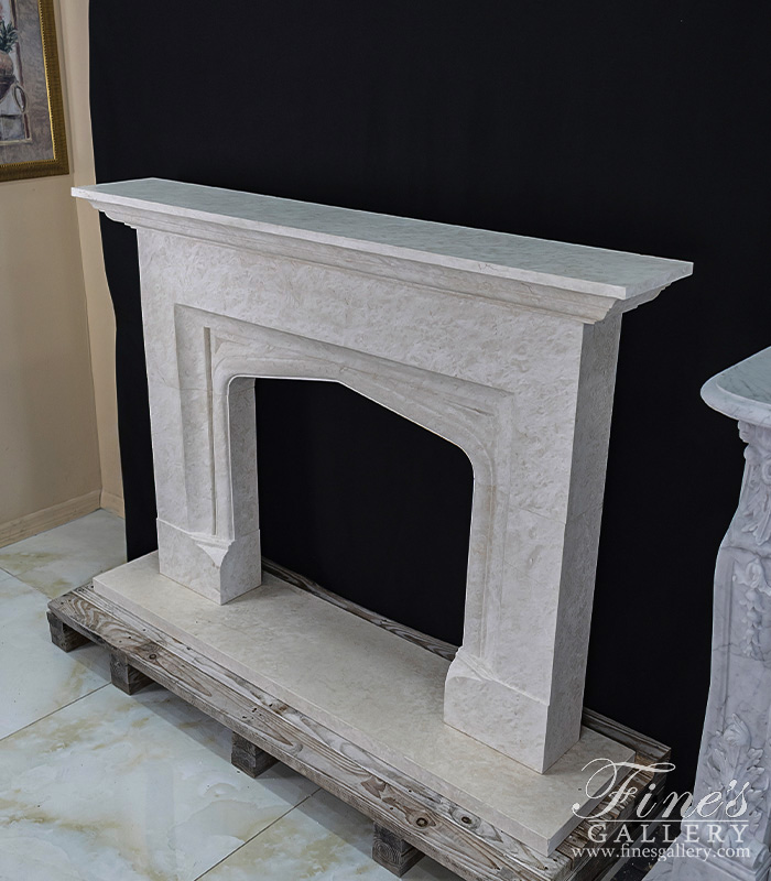 Marble Fireplaces  - A Contemporary Tudor Style Mantel In Italian Botticino Marble - MFP-2666