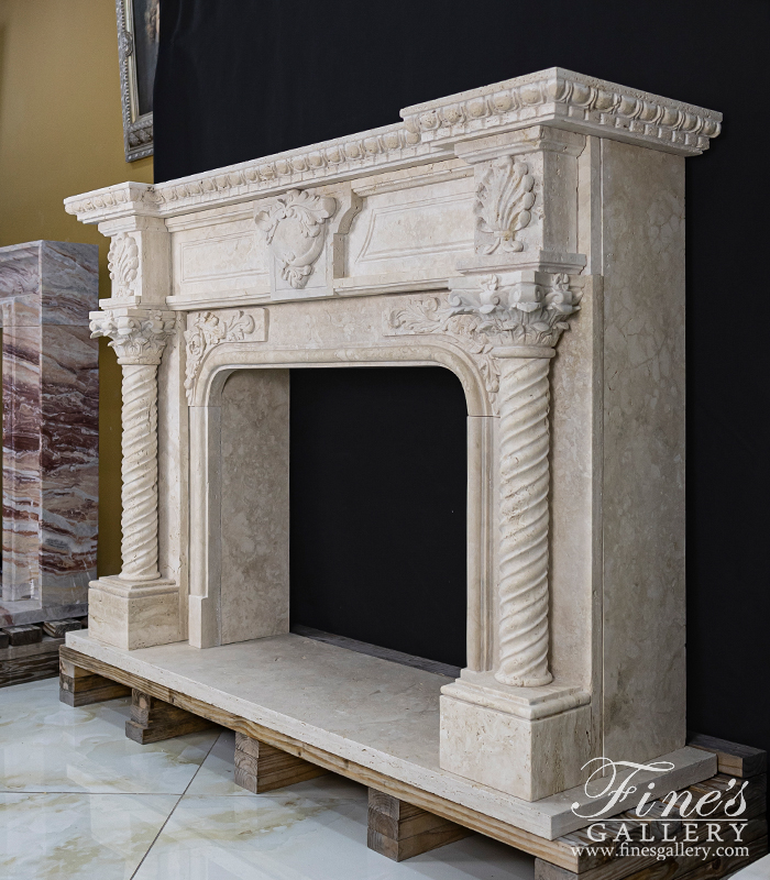 Marble Fireplaces  - Neoclassical Style Mantelpiece In Italian Quarried Roman Travertine - MFP-2670