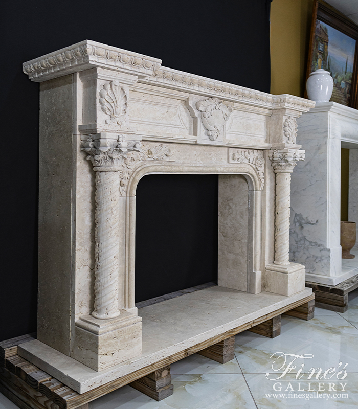 Marble Fireplaces  - Neoclassical Style Mantelpiece In Italian Quarried Roman Travertine - MFP-2670