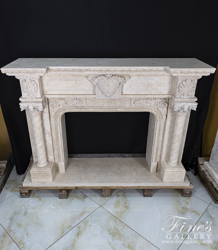 Marble Fireplaces  - Neoclassical Style Mantelpiece In Italian Quarried Roman Travertine - MFP-2670