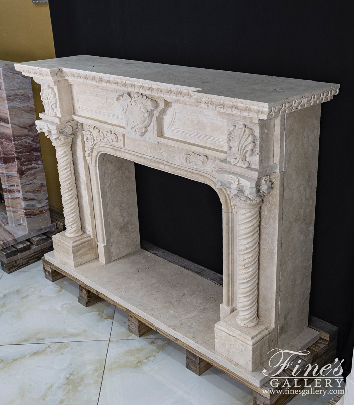 Marble Fireplaces  - Neoclassical Style Mantelpiece In Italian Quarried Roman Travertine - MFP-2670