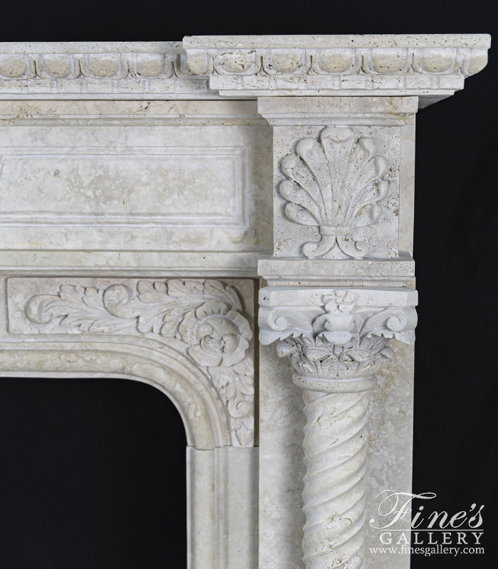 Marble Fireplaces  - Neoclassical Style Mantelpiece In Italian Quarried Roman Travertine - MFP-2670