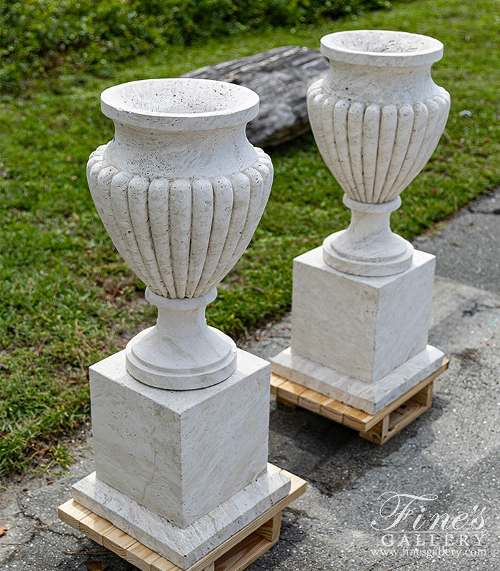 Marble Planters  - Stunning Italian Travertine Planter Pair - MP-511