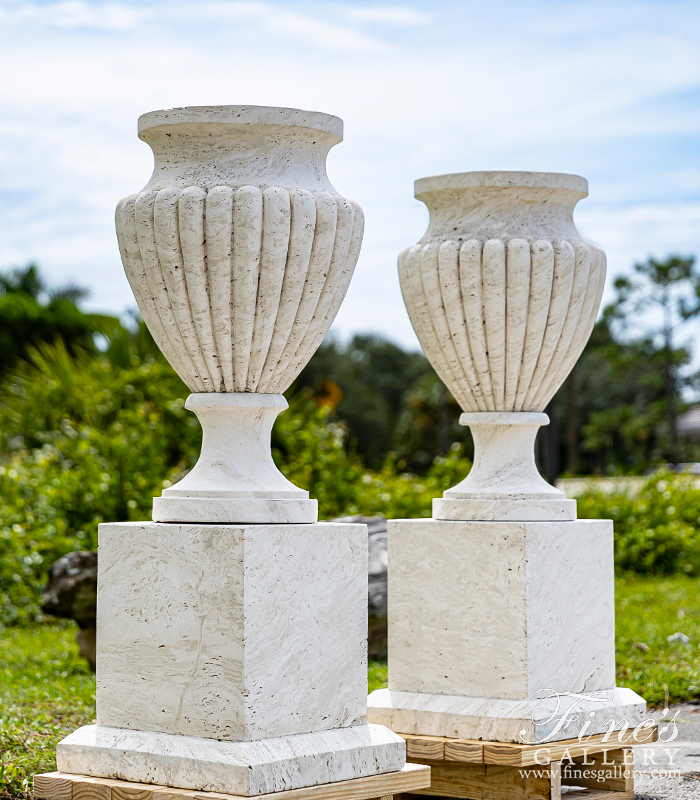 Marble Planters  - Stunning Italian Travertine Planter Pair - MP-511