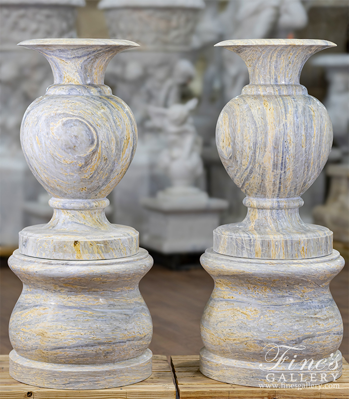 Marble Planters  - Contemporary Planter Pair In Orobico Light Marble - MP-512