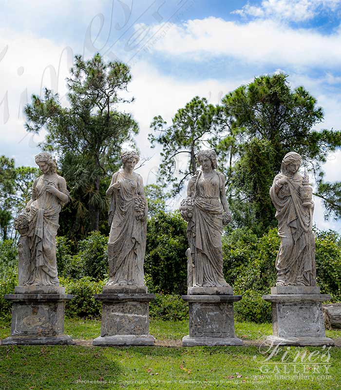 Marble Statues  - Four Seasons Statue Set In Rare Antique Gray Natural Stone - MS-1110