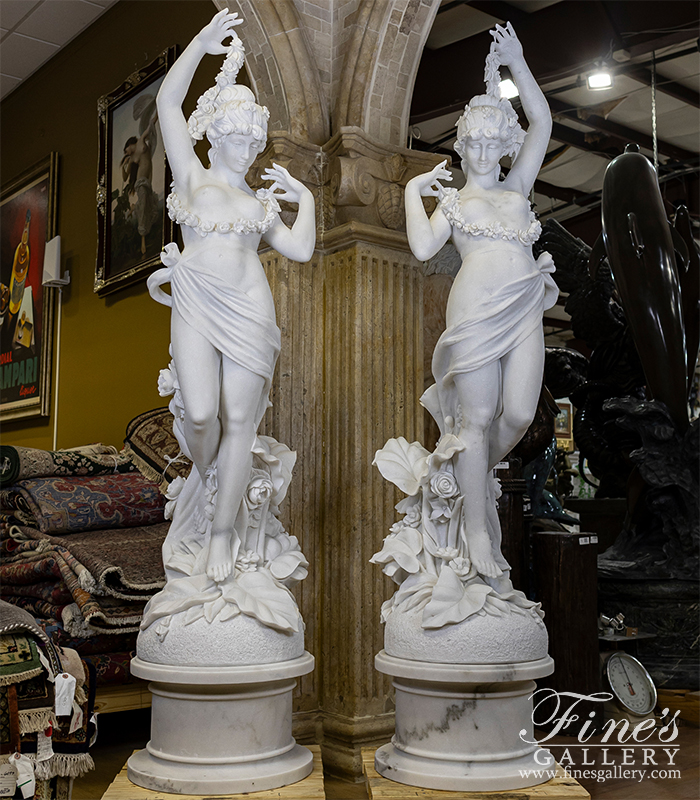 Marble Statues  - Museum Quality Garden Nymph Pair In Statuary Marble - MS-1522