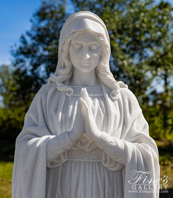 Marble Statues  - 72 Inch Virgin Mary Praying Statue In Statuary Marble - MS-1558