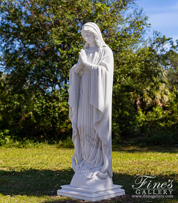 Marble Statues  - 72 Inch Virgin Mary Praying Statue In Statuary Marble - MS-1558