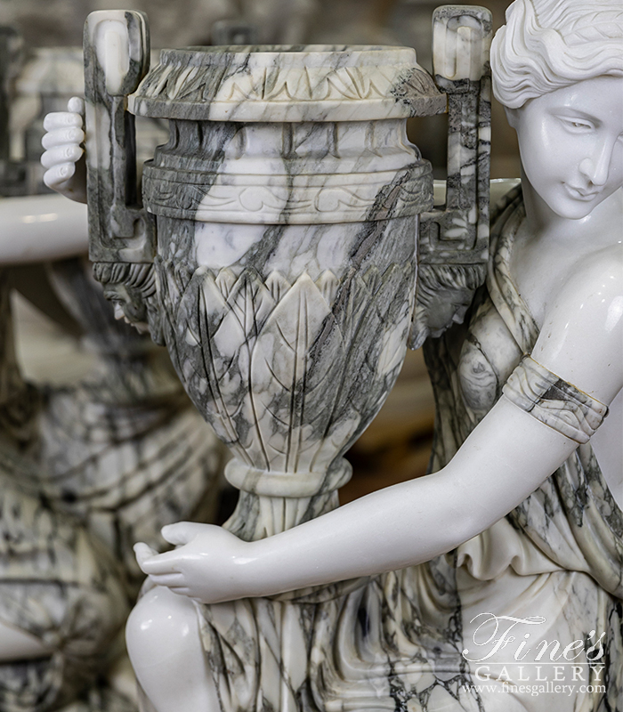 Marble Statues  - A Pair Of Kneeling Urn Holding Maidens In Marble - MS-1564