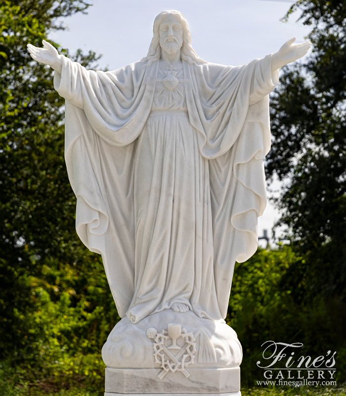 Marble Statues  - Museum Quality Open Armed Statue Of Jesus Christ In White Marble - MS-1579