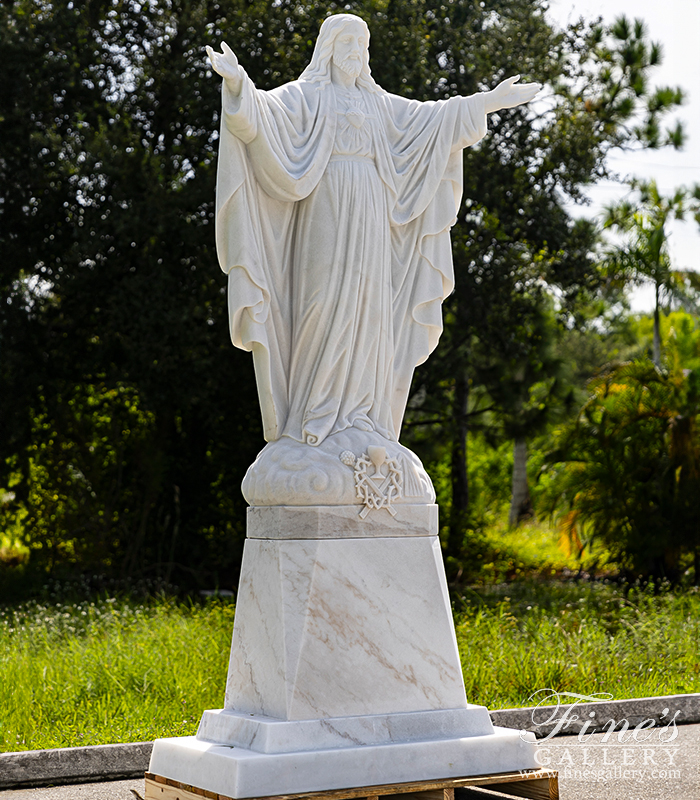 Marble Statues  - Museum Quality Open Armed Statue Of Jesus Christ In White Marble - MS-1579