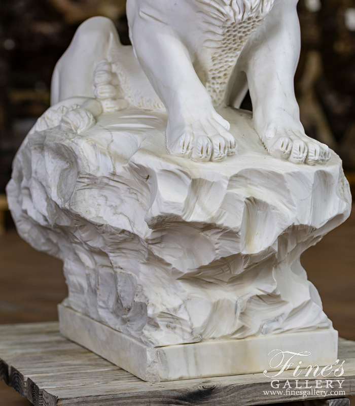 Marble Statues  - Single Vintage Hand Carved Lion Statue In Statuary Marble - MS-1582