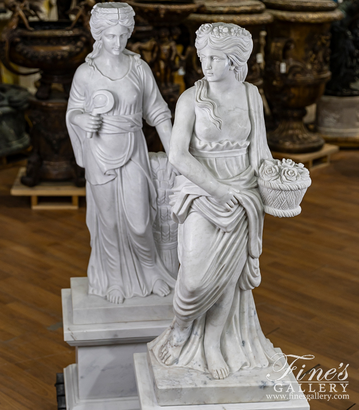 Marble Statues  - Classic Roman Ladies Marble Statue Pair - MS-1583