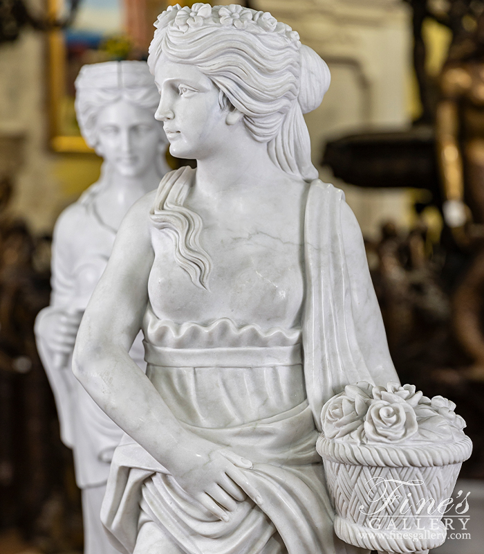 Marble Statues  - Classic Roman Ladies Marble Statue Pair - MS-1583