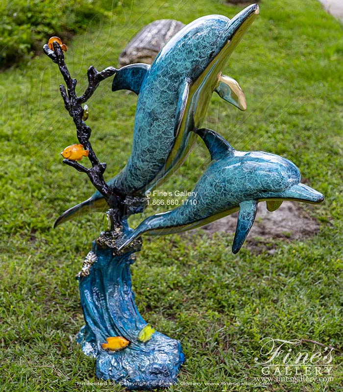 Limited Edition Bronze Dolphins and Tropical Fish Fountain